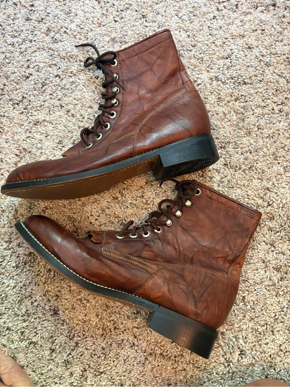 Justin Boots Chestnut Brown Leather Kids Lace-Up Ankle Boots Youth 4 1/2 NWOT